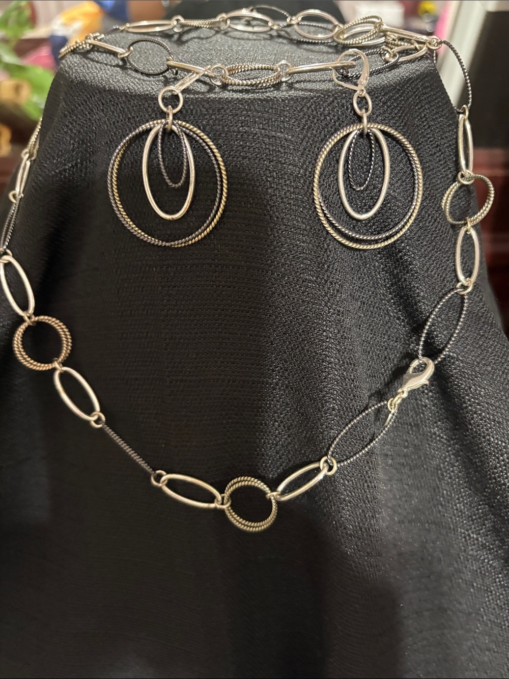 Premier Silver Tone Linked Oval & Rope Hoop Necklace with Earrings